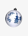 Julekule med blått pagodemotiv 10 cm